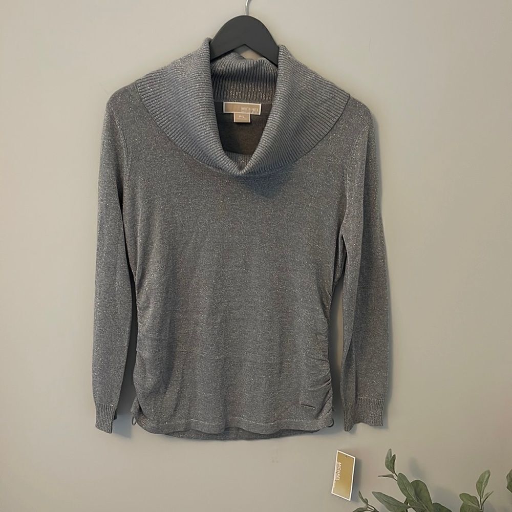 NWT MICHAEL Michael Kors Cowl Neck Sweater. Silver. Size‎ L/P